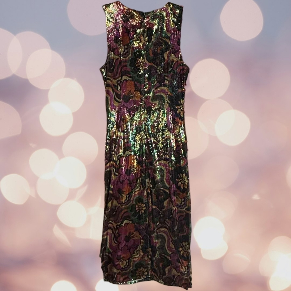 NWT Sz L MISA Los Angeles Nakia Floral Sequin Sleeveless Midi Dress - Picture 7 of 8